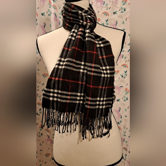 Vintage Burberry Black & Red Nova Check Pure Cashmere Warm Winter Scarf - Picture 1 of 7